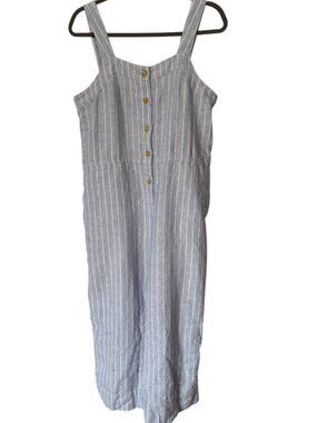 EVERLANE 100% Linen Blue and White Striped Shapeless Jumpsuit Size 8